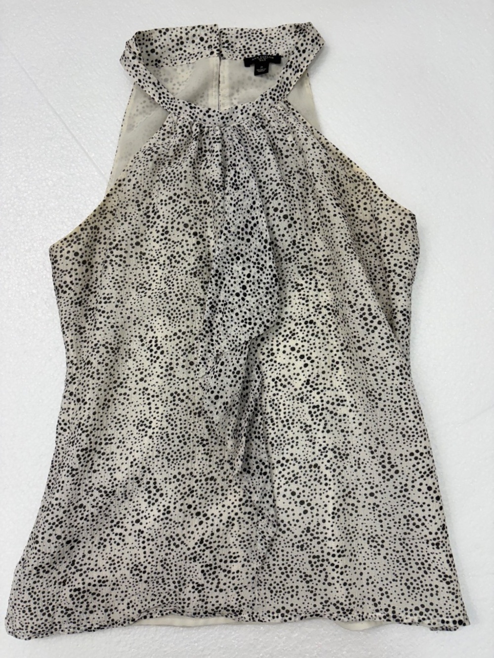 Ann Taylor Black & White Mini Dot Silk Lined Halter Top; Size: 2